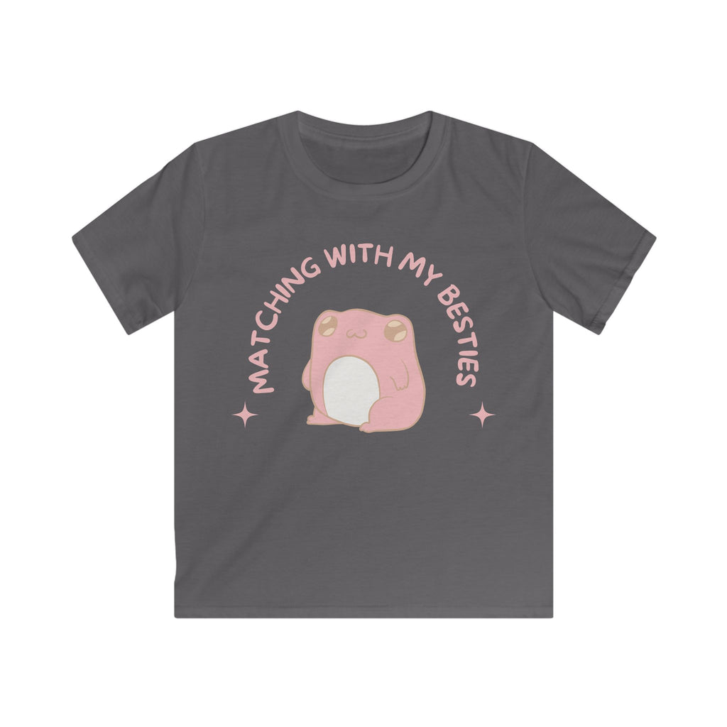 Pink Frog Besties Kids T-Shirt – Sensory Friendly Soft Cotton – No Side Seams – Pastel Pink Neurospicy Gift – Cute Froggy Best Friend Tee