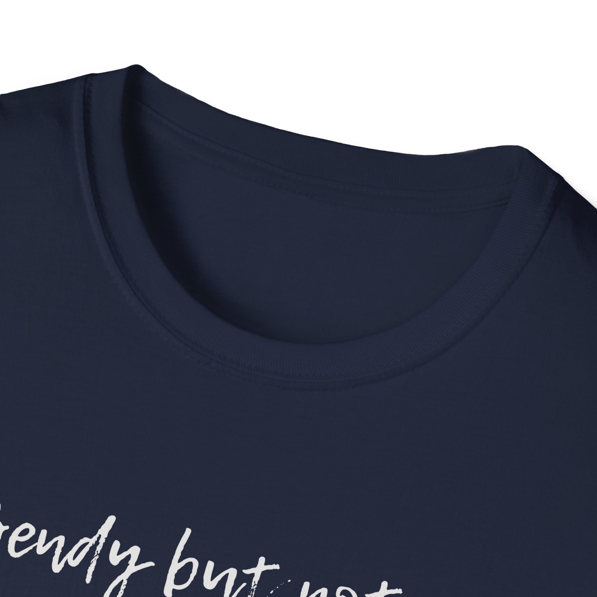 Close-up of the smooth, tagless neckline on the "Bendy" tee. Designed for EDS patients with skin fragility or sensory processing sensitivities to avoid irritation.